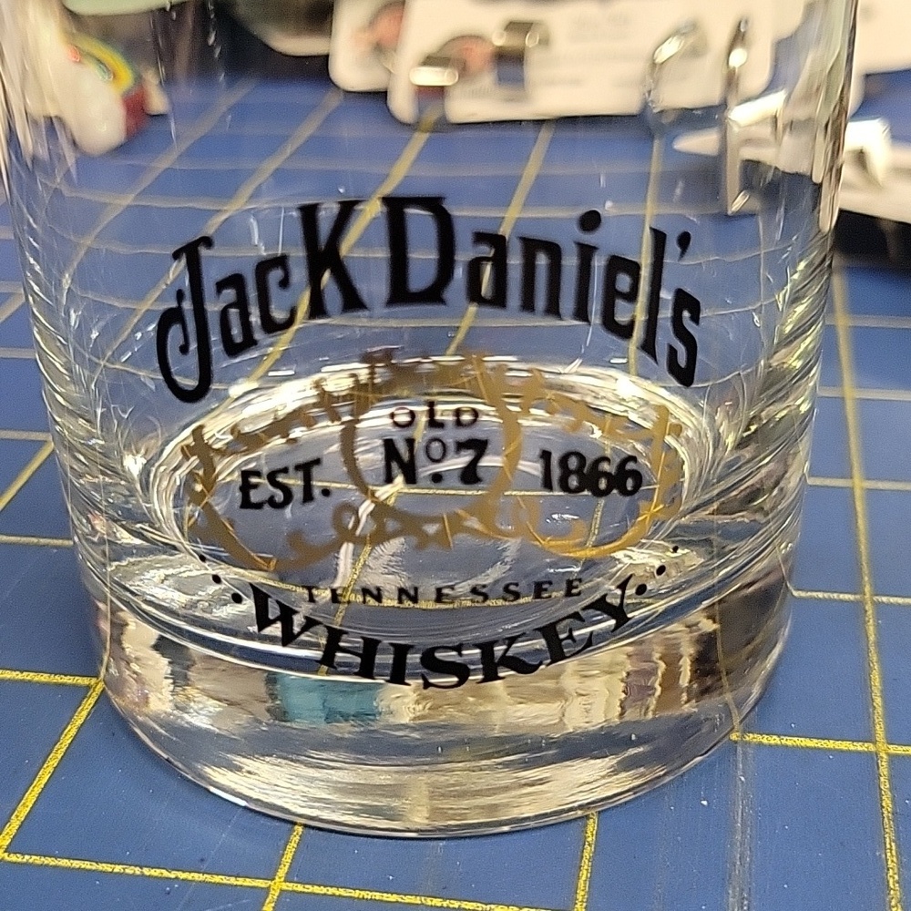 Jack Daniels Whiskey Glass - Black and Gold 3" tall - Picture 2 of 4